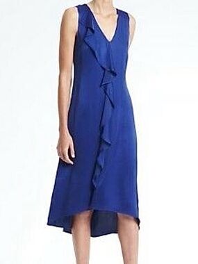Banana Republic Royal Blue High-Low Ruffle V-Neck Dress